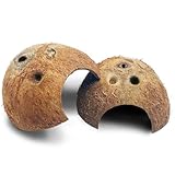 PINVNBY Natural Coconut Reptile Hideouts Lizard, Coco Hut Hermit Crab Hut Aquarium Fish Hide Cave for Small Reptile Crested Gecko Leopard Gecko Spider Snail Climber Toys (2 PCS Natural Surface)