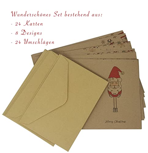 24 Weihnachtskarten aus extra dickem Kraftkarton aus Recyclingpapier (Klappkarten)
