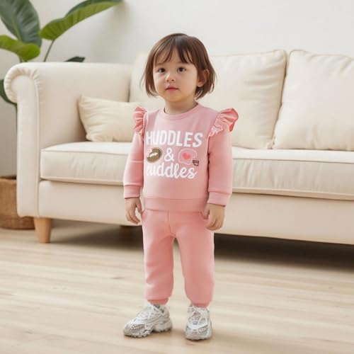 Toddler Baby Girl Football Outfits Long Sleeve Rugby Bow Print Sweatshirt Jogger Pants Fall Winter Game Day Clothes2