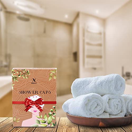 Nimxy Pack of 4 Shower Cap, Reusable Shower Caps For Women & Men - Waterproof with Elastic Band & Soft Lining (Dotted) - Image 8