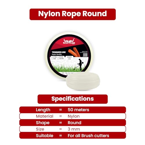 Image of Balwaan Krishi Trimmer Line | Nylon Rope Bundle for Brush Cutter, Accessory of Tap n Go | Grass Cutter, Trimmer, Tap n Go | Suitable for All Types of Brush Cutter (Round, Pack of 2)|NRR-350 (White)