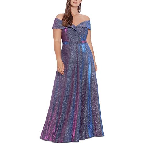 xscape purple dress Xscape Fit & Flare Dress Womens Size 14 Purple V Neck Back Zip Single Slit Back
