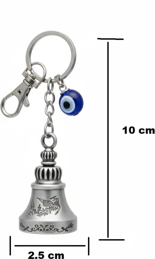 Image of Techpro Guardian Bell KeyChain Tibetan Key Chain Good Luck Key Chain For Bike (Silver Bell With Evil Eye)