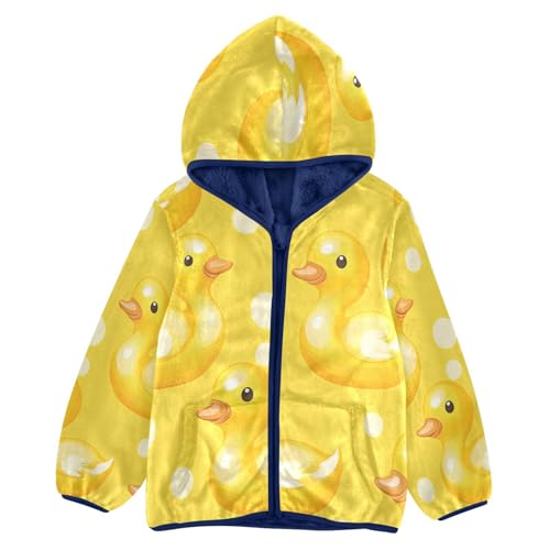 Yellow Rubber Ducks Pattern Toddler Fleece Jacket Girl Boys Hooded Fleece Jacket Coat Warm Outwear Zip-up 3-10T
