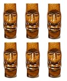 Tiki - Vaso de cóctel con diseño de estatua de Moai (imitación de estatuas monolitas de la isla de Pascua, decoración interior, exterior, hogar, cocina, bar, lote de 6 tazas de cerámica