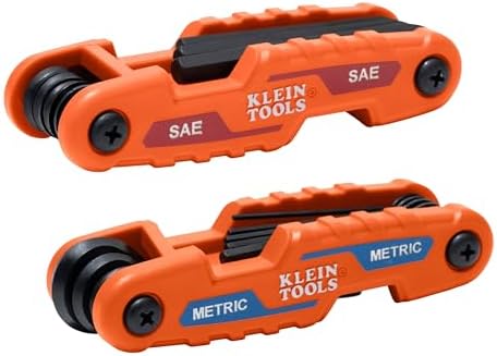 Klein Tools 70542 Folding Hex Key Set, Metric and SAE, 17-Key Portable, High-Leverage Blades, 2-Pack