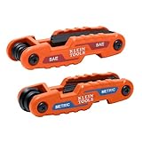 KLEIN TOOLS 70542 Folding Hex Key Set, Metric and SAE, 17-Key Portable, High-Leverage Blades, 2-Pack
