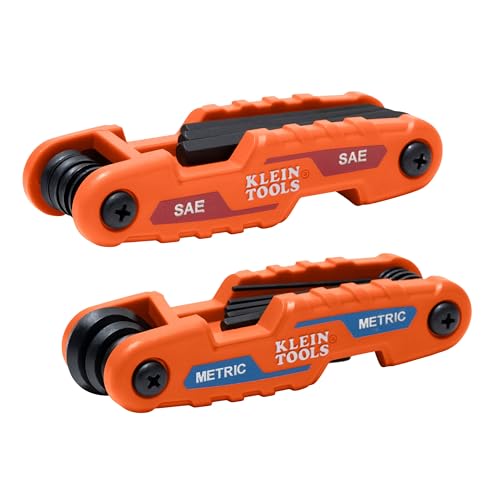 Klein Tools Folding Hex Key Set, Metric & Sae, 17-Key, Portable, High-Leverage Blades, 2-Pack