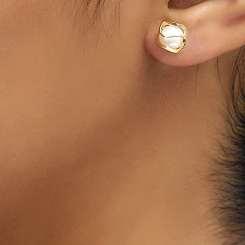 Barzel 18K Gold Plated Caged Pearl Stud Earrings, 6MM - Made In Brazil3