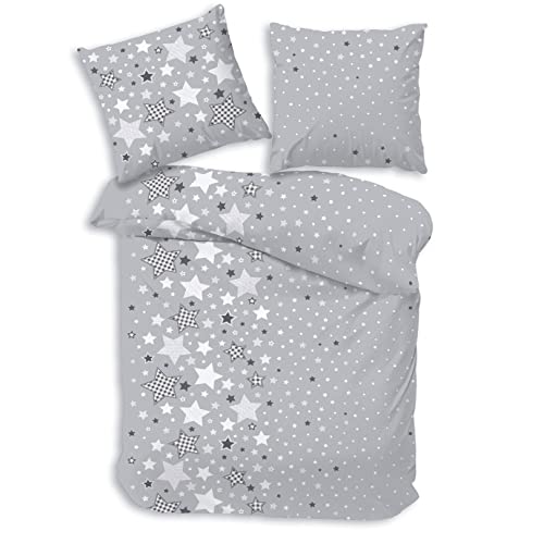 MTOnlinehandel Biber Bettwäsche 135x200 Sterne-Motiv,...