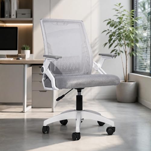 Image of HAVAI Airon Ergonomic Office Chair with Mesh Back | Executive Computer Chair with Reclining & Folding Function | Nylon Armrests | Class 2 Gas Lift | Plywood Base Support | WFH & Office Use (Grey)