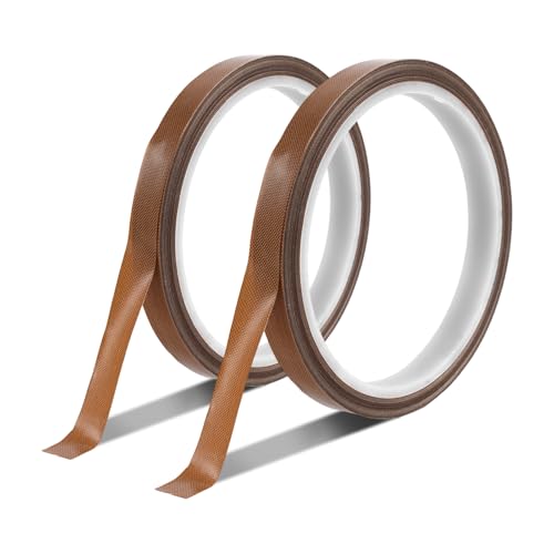 2 Piezas Cinta de Teflón de alta Temperatura, 10 mm x 10 m PTFE de Cristal Cinta Adhesiva, Cintas de Teflón Autoadhesivas, para Dispositivos de Sellado Manual, Dispositivos de Sellado por Impulsos