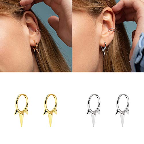 Fashion Spike Sterling Silver Hoop Earrings for Women Girls Men Hypoallergenic Minimalist Huggie Small Sleeper Hoops Cartilage Cuff Helix Stud Wrap Personalized Punk Jewelry3