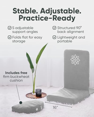 Image of Mindful Modern Folding Pro Meditation Chair - Adjustable Meditation Seat with Back Support and Half Moon Buckwheat Meditation Cushion - Comfortable Mindfulness Living Room Floor Chair