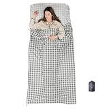 Exermil 100% Cotton Sleeping Bag Liner with Full Length Zipper on 3 Sides; Single/Double Adult Sleep Sack for Travel & Camping, Multifunctional Travel Sheets (Unzipped 87”x87”) for Hotel, Lightweight