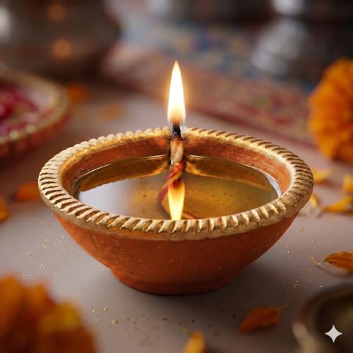 Image of Pure Source India Traditional Handmade Earthen Clay Big Size Diya for Laxmi Poojan, 4 Pieces | Elegant Blue Color (4 Pieces) - Premium Terracotta Akhand Jyot for Diwali, Puja & Festive Decor (Orange)