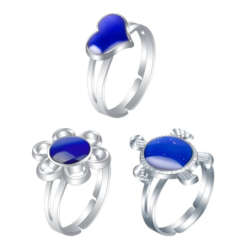 NYGGTYK Anillos Que Cambian de Color   3 Piezas de Anillos Ajustables de Humor con Diseño Creativo y Divertido Para Niñas, Metal
