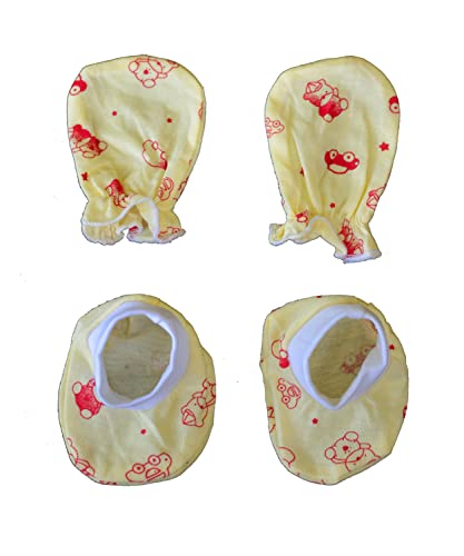 Image of New Born Baby Itch Free Feel Free Reusable Washable 100% Cotton Glous & Boot Set Combo (Set of 5)(0to3 Months)