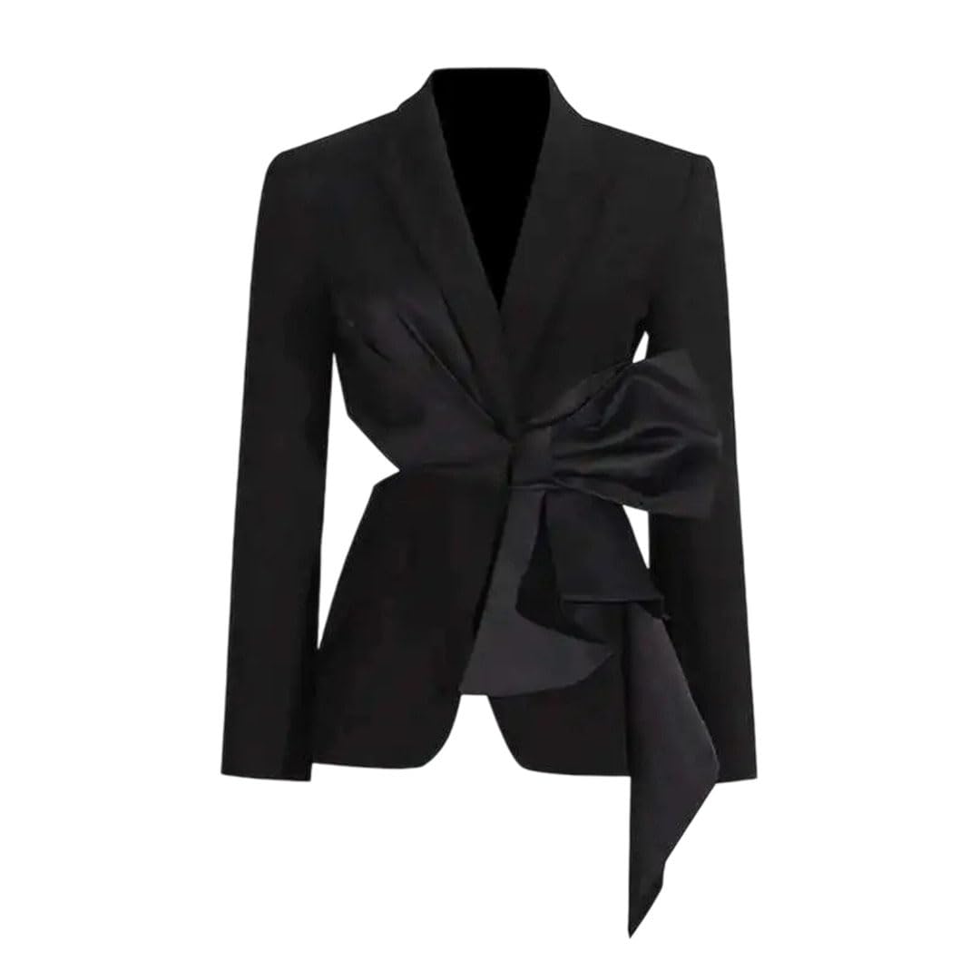 Womens Solid Color V-Neck Blazer Sexy Spliced Design Hollow Out Waist Fall Winter Coats