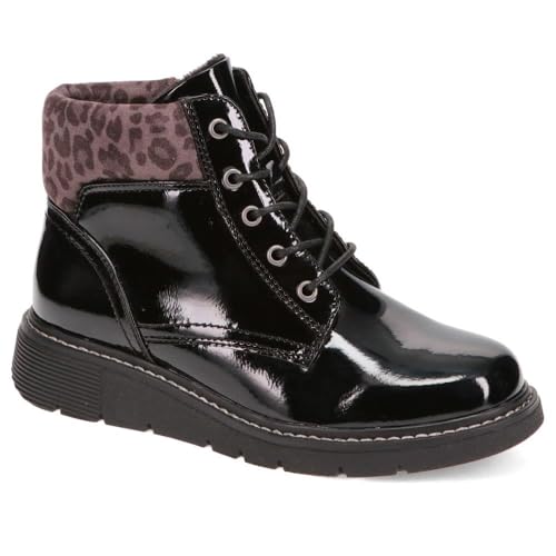 Wide Fit Patent Ankle Boots - Black Leopard Size 7