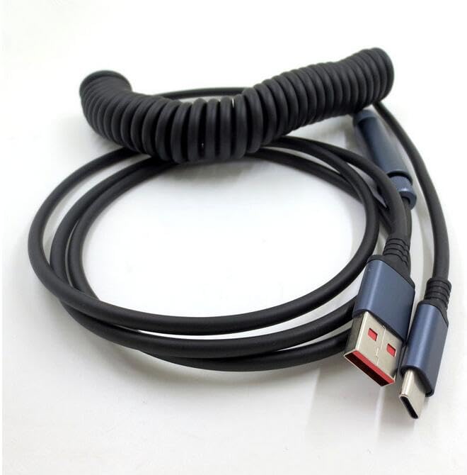 Coyktonty Coiled Keyboard Cable for Gaming Custom Keyboard,Double-Sleeved Coiled USB C Cable,USB A to Type C for Mechanical