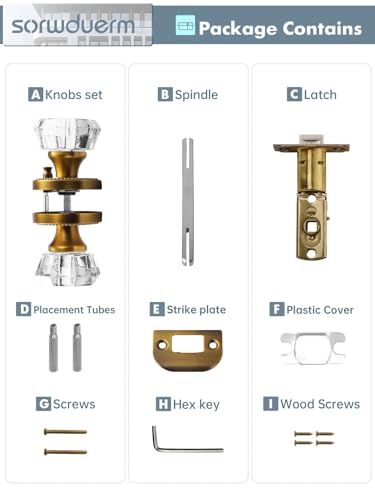 SORWDUERM Antique Brass Door Knobs Crystal Door Knob Interior Privacy Door Knob for Bedroom and Bathroom Glass Door Knob,Zinc Alloy 1 Pack - Image 7