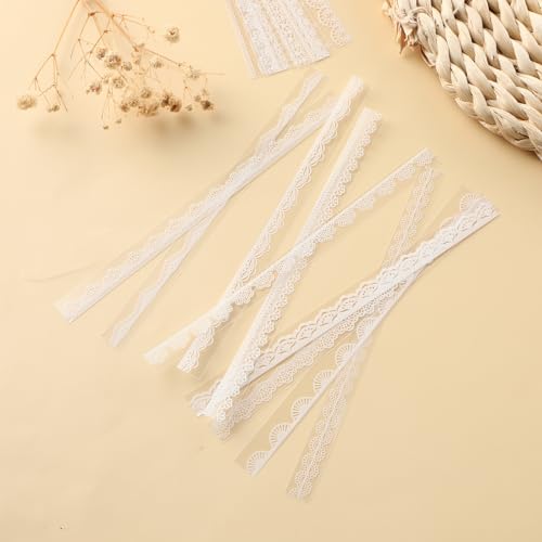 Prasacco 120 Pcs White Lace Scrapbook Stickers, Vintage Style, PET Material, Perfect for Scrapbooking, Wedding Invitations, Journals & More - Image 3