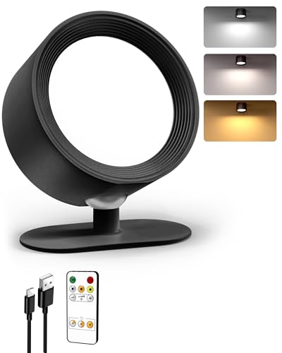 EZVALO Applique murale LED sans fil rechargeable, Lampe De Chevet Tactile,3 températures de couleur, télécommande & contrôle tactile, 360° pivotant,...