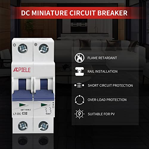 Apiele 32A Dc Circuit Breaker Miniature 500V 2P Mini Home Circuit Breaker Thermal-Magnetic Trip Low Voltage Protector For Solar Pv (Dc-32A) #TOP2