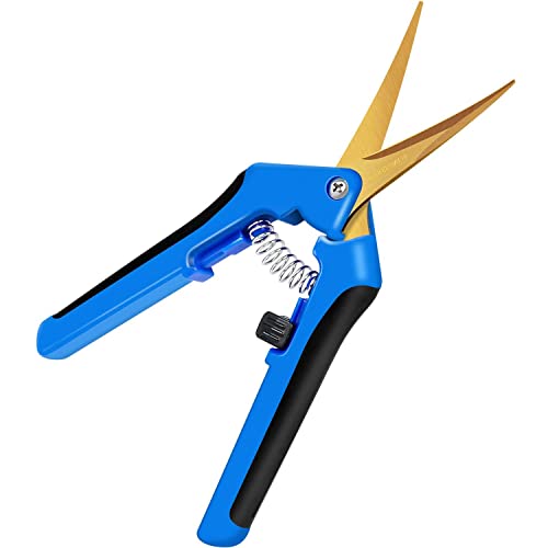iPower 6.5 Inch Garden Pruning Shears with Titanium Coated Curved Precision Blades, Blue, 1-Pack