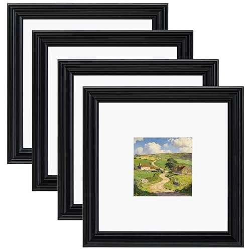 Image of eletecpro 8x8 Black Picture Frames Set of 4, Vintage Photo Frames with Clear Acrylic Cover, Gallery Wall Art Display 4x4 Photo with Mat or 8x8 without Mat for Tabletop and Wall Mount, Home Decor
