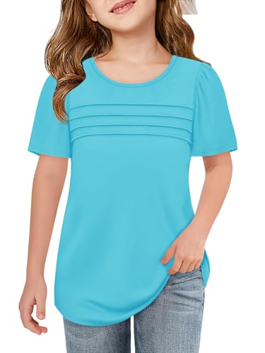 Image of Imily Bela Girls Pleated Short Sleeve T Shirts Kids Summer Crewneck Shirts Casual Tops Tees 5-14 Years