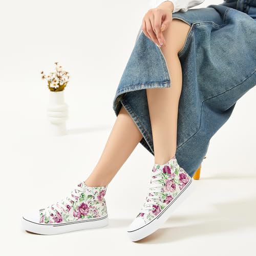 Image of yageyan Womens High Top Canvas Sneakers Fashion White Shoes for Women