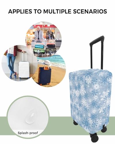 Christmas Snowflake Blue Travel Luggage Cover, Winter Xmas Anti-scratch Travel Suitcase Protector Covers, Washable Elastic Baggage Covers Fit 29-32 Inch Carry on Luggage4