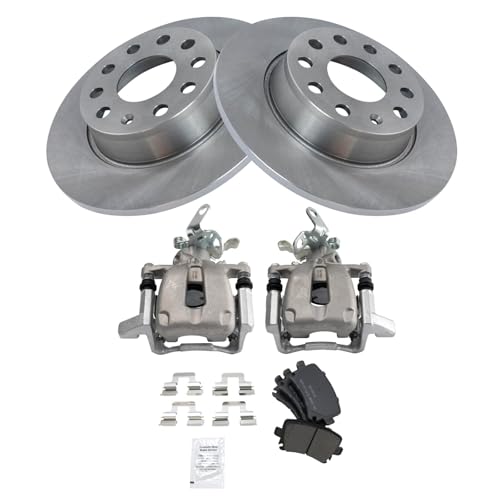 Image of TRQ Rear Brake Pad and Rotor Set Semi Metallic Coated Rotors Calipers Compatible with 2010 Volkswagen Golf Jetta