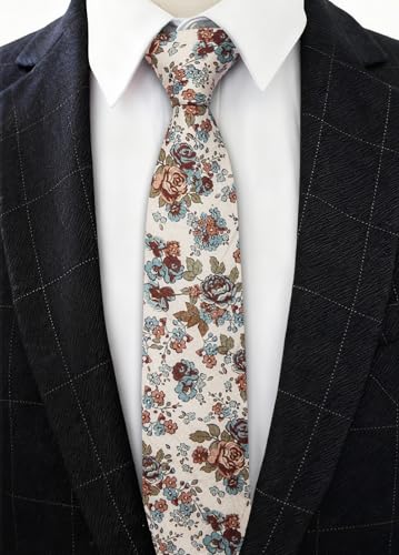 Image of Barry.Wang 100% Cotton Floral Ties for Men 63 inch Extra Long Necktie Clip