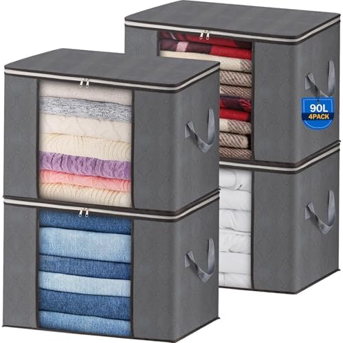 AIOR 4pcs Bolsa de Almacenamiento de Ropa Plegable, 90L Grandes C...