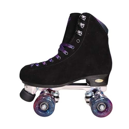 Galaxy Skates Mercury Twilight LED Roller Skates - Women's Suede Leather Light Up Quad Skates, Indoor Outdoor Skating, Adjustable Premium Roller Skates Multiple Sizes (11)