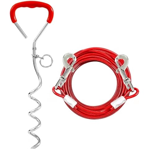 Snagle Paw Dog Tie Out Cable and Stake,Sturdy Dog Stake for Yard and 10m Dog Leash for Camping or Backyard,Great for Medium Large Dogs Cover