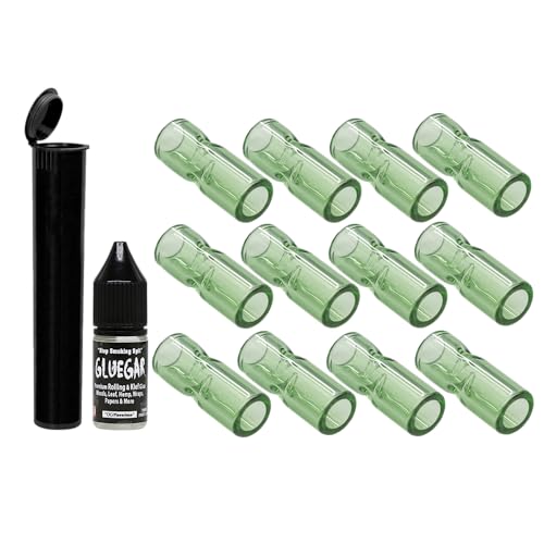 Rollers-Glass Tips-12 Pack- Variety Sizes & Colors (8mm,10mm,12mm) Bundled with GlueGar 10ml, Tube, Caligars Sticker (Green, 12mm)