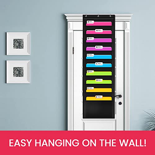 Image of Premium Hanging File Folder Organizer, 10 Pockets, & 3 Hangers Cascading Wall Organizer,Perfect for Home Organization, School Pocket Chart, Office Bill Filing. Wall or Over Door Mount