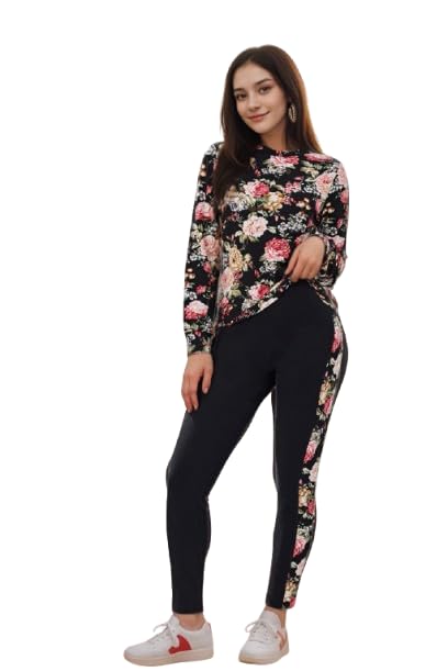 Women's Round Neck Tracksuit with Houndstooth Print Top and Side Panel Design | Jogger Pants, Soft Cotton Blend, Casual Activewear for Gym, Running, Travel & Loungewear-picture-22