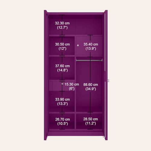 Image of Interio by Godrej Marc 2-Door Steel Almirah (Textured Mulberry), 1-Year Warranty, 1 Locker, 1 Drawer, 5 Shelves