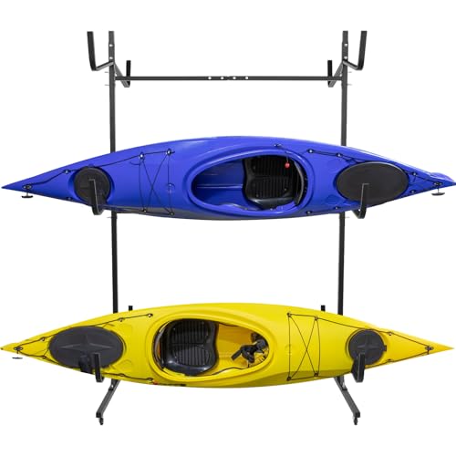 Kayak Rack for Garage - Kayak Hanger with Lockable Wheels | Indoor, Outdoor Width Adjustable Rack, Storage Hooks for Canoe, Boat, Surfboard
