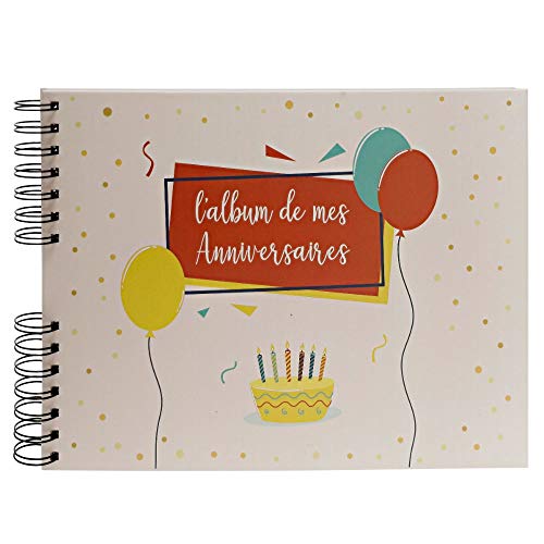 Exacompta - Réf. 16085E - 1 Album photo des anniversaires à spirales 50 pages blanches + 2 pages illustrées d'introduction - Format 32x22cm - capacité 150 photos