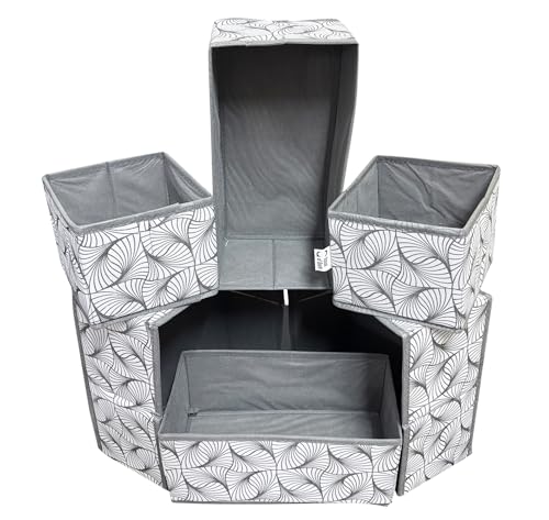 Image of House of Quirk Cardboard Foldable Cloth Storage Box Closet Dresser Drawer Organizer Cube Basket Bins Containers Divider with Drawers for Bras, Socks, Ties, Scarves, Set of 6 (Grey Mystery), Utensils