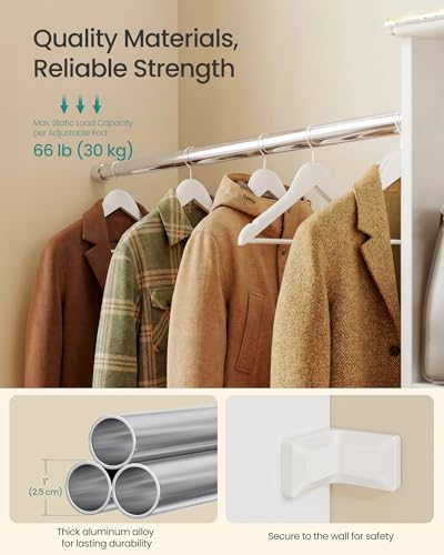 Image of SONGMICS Closet System, Customizable Walk-In Closet Organizer System with Adjustable Hanging Rods and Drawers, White, Fits Spaces 4-9.6 ft Wide URGR042WZ01S