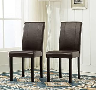 Set of 2 Faux Leather Dining Chairs With Solid Wooden Legs For Home & Commercial Restaurants [Brown* Black* Red* Cream*] (Brown)