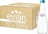 evian Sparkling Carbonated Natural Mineral Water 330ml Glass Bottle, Case of 20 Bottles