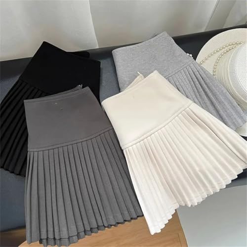 Women Straight A-Line Woolen Pleated Skirt Summer High Waist All-Match Mini Skirts2